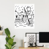 Lollipop-man roeit een boot tijdens de overstromin poster (Thuiskantoor)
