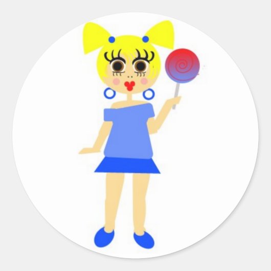 Lollipop Meisje Sticker- Blond Ronde Sticker (Voorkant)