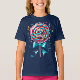 Lollipop met een turquoise boog en streamers t-shirt