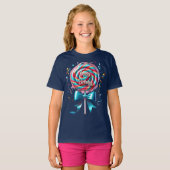 Lollipop met een turquoise boog en streamers t-shirt (Voorkant volledig)