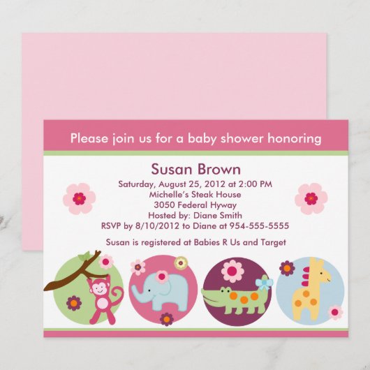 Lollipop Oerwoud Dieren Baby shower Kaart (Voorkant / Achterkant)