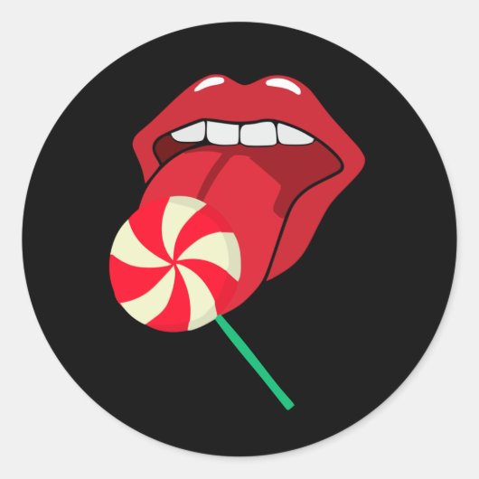Lollipop rode lippen. Girly lipstick make-up snoep Ronde Sticker (Voorkant)