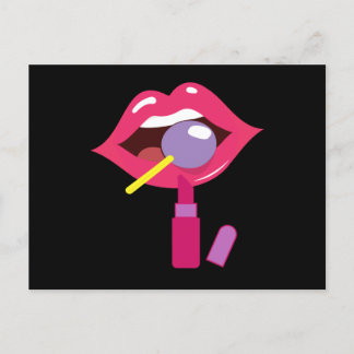 Lollipop rode lippen. Meisjes lippenstift make-up Briefkaart