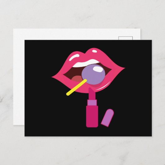 Lollipop rode lippen. Meisjes lippenstift make-up  Briefkaart (Voorkant / Achterkant)