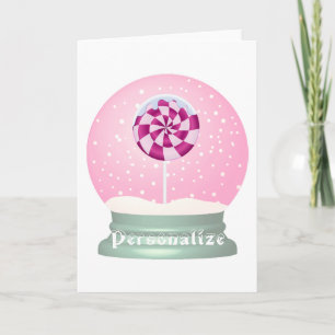 Lollipop sneeuw wereldbol schattig roze meisje win kaart