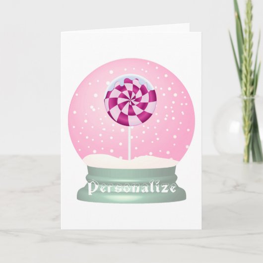 Lollipop sneeuw wereldbol schattig roze meisje win kaart (Voorkant)