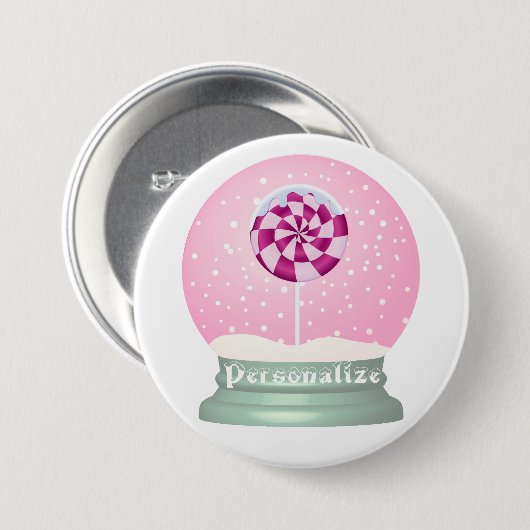 Lollipop sneeuw wereldbol schattig roze meisje win ronde button 7,6 cm (Voorkant /achterkant)