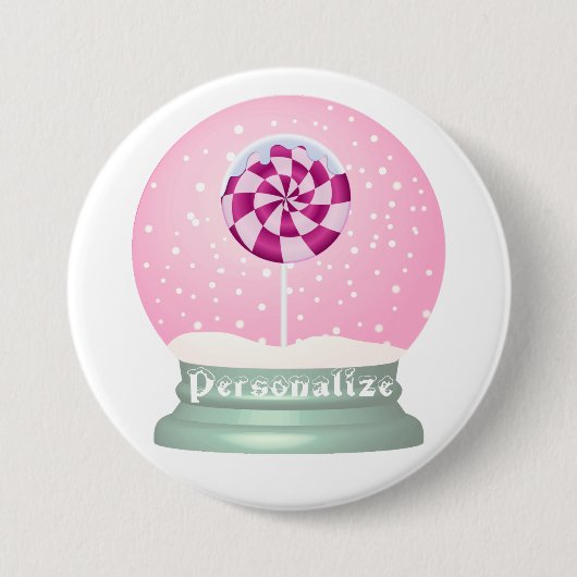 Lollipop sneeuw wereldbol schattig roze meisje win ronde button 7,6 cm (Voorkant)