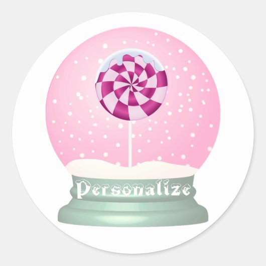 Lollipop sneeuw wereldbol schattig roze meisje win ronde sticker (Voorkant)