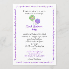 Lollipop Snoep Bat Mitzvah Lavender Kaart
