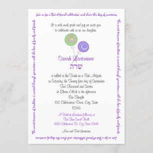 Lollipop Snoep Bat Mitzvah Lavender Kaart