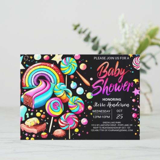 Lollipop Snoep Fantasy Baby shower Kaart (Staand voorkant)