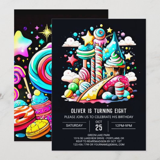 Lollipop Snoep Fantasy Verjaardag Kaart (Voorkant / Achterkant)