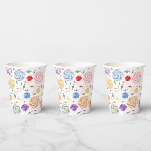Lollipop Snoep Patroon kleurrijk Papieren Bekers (Multi)