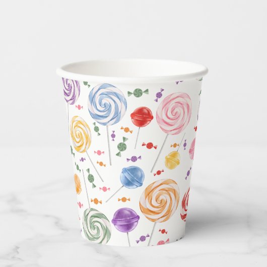 Lollipop Snoep Patroon kleurrijk Papieren Bekers (Voorkant)