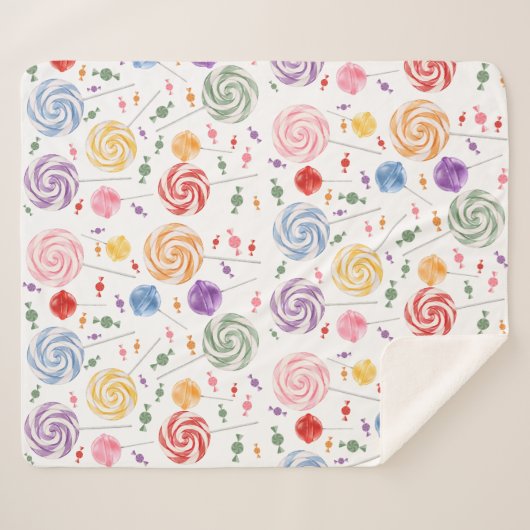 Lollipop Snoep Pattern Colorful Sherpa Blanket Deken (Voorkant (horizontaal))