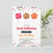 Lollipop snoep verjaardagsfeestuitnodiging kaart (Staand voorkant)