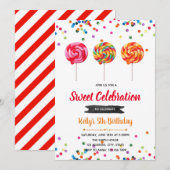Lollipop snoep verjaardagsfeestuitnodiging kaart (Voorkant / Achterkant)