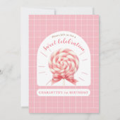 Lollipop Sweet Shop Roze Verjaardag Uitnodiging (Achterkant)