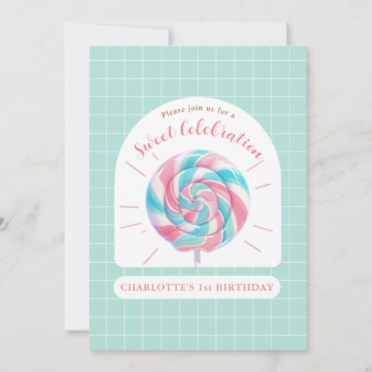 Lollipop Sweet Shop Uitnodiging voor verjaardag (Achterkant)