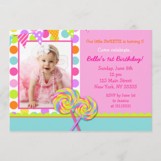 Lollipop Sweet Shoppe Birthday Party Invitation Kaart