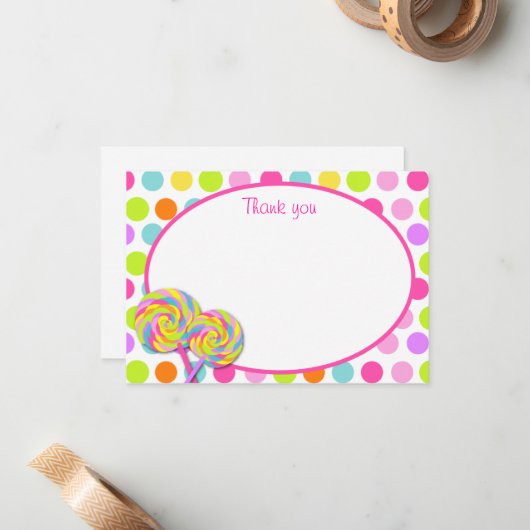 Lollipop Sweet Shoppe Hartelijk dank Notitiekaartje (Voorkant / Achterkant in situ)