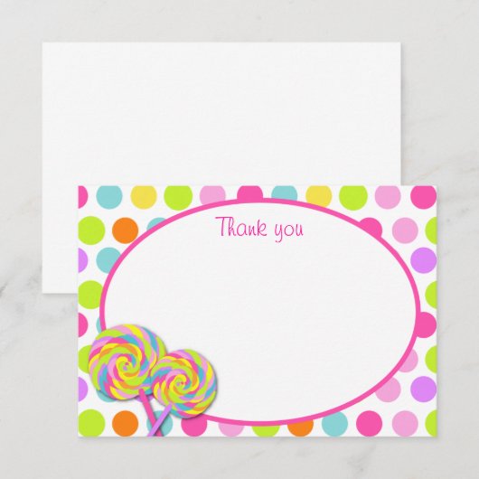 Lollipop Sweet Shoppe Hartelijk dank Notitiekaartje (Voorkant / Achterkant)