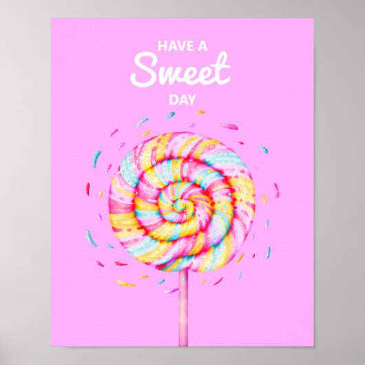 Lollipop Sweet Snoep Illustratie Roze Poster (Voorkant)