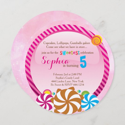 Lollipop-uitnodiging - CandyLand-uitnodiging Kaart (Voorkant / Achterkant)