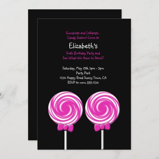 Lollipop-uitnodiging of creditcard kaart (Voorkant / Achterkant)