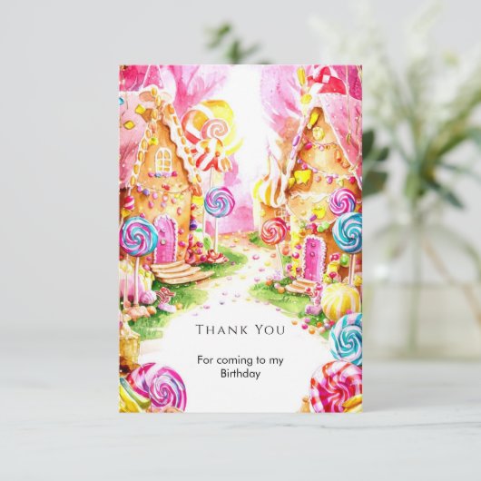 Lollipop Whimsical Candyland Verjaardag Bedankkaart (Staand voorkant)