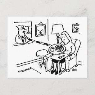 Lollipopman serveert eten vanuit zijn keukenluik briefkaart