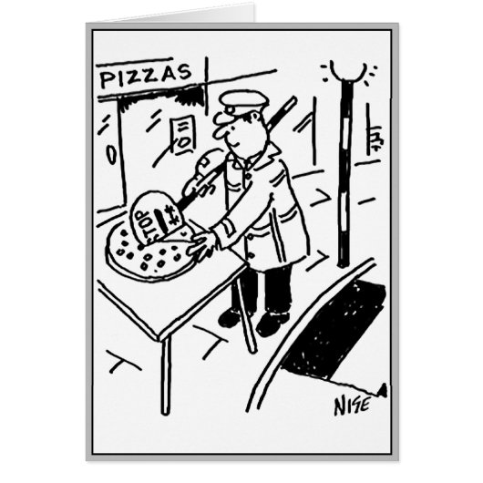 Lollipopman snijdt een pizza (Voorkant)