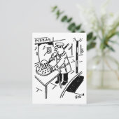 Lollipopman snijdt een pizza briefkaart (Staand voorkant)