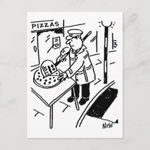Lollipopman snijdt een pizza briefkaart