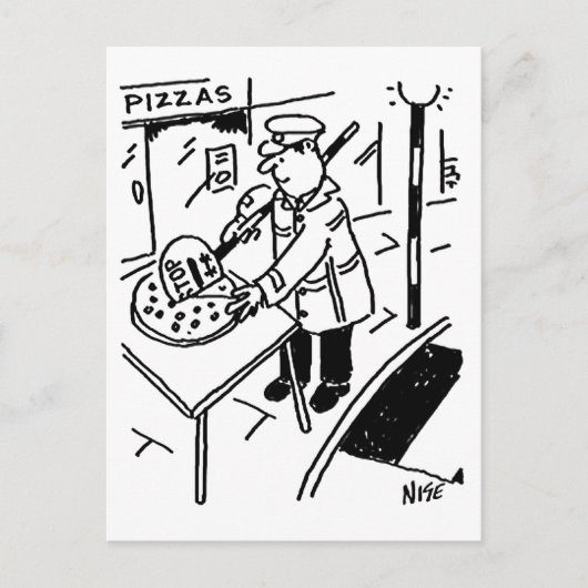 Lollipopman snijdt een pizza briefkaart (Voorkant)
