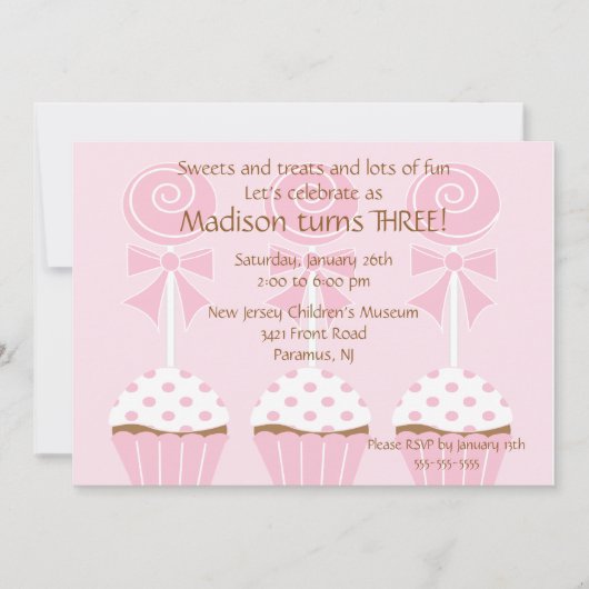 Lollipops & Cupcakes Birthday Invitation Kaart (Voorkant)