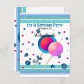 Lollipops en Sweets Birthday Invitation Kaart (Voorkant / Achterkant)