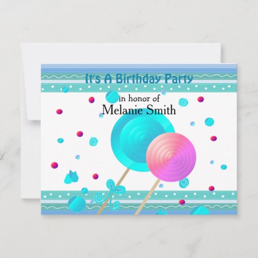 Lollipops en Sweets Birthday Invitation Kaart (Voorkant)