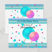 Lollipops en Sweets Birthday Invitation Kaart (Voorkant / Achterkant)