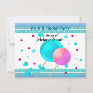 Lollipops en Sweets Birthday Invitation Kaart