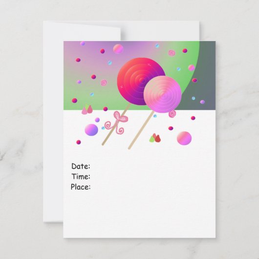 Lollipops en Sweets Birthday Invitation Kaart (Achterkant)