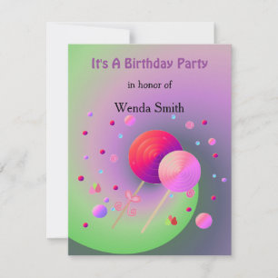 Lollipops en Sweets Birthday Invitation Kaart