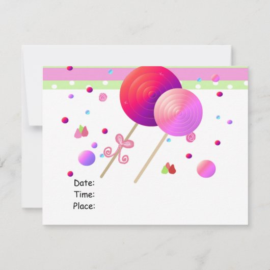 Lollipops en Sweets Birthday Invitation Kaart (Achterkant)