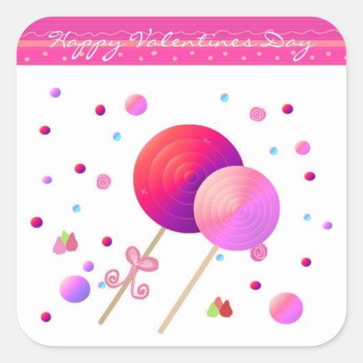 Lollipops Happy Valentines Day Vierkante Sticker (Voorkant)
