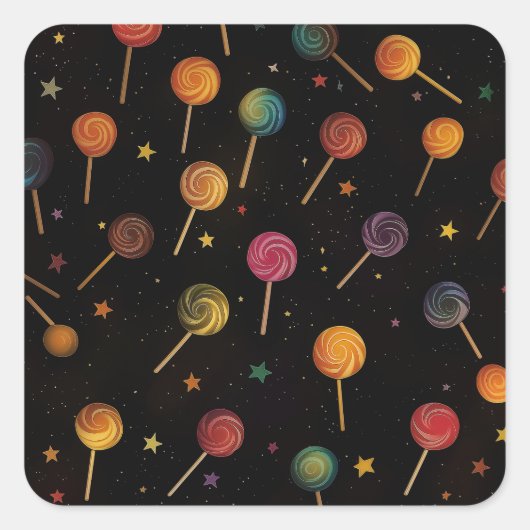 Lollipops in de ruimte - Rainbow Stars Galaxy Blac Vierkante Sticker (Voorkant)