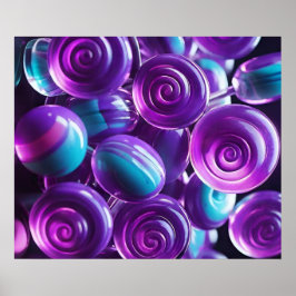Lollipops in tinten van Paarse en Blauwgroen Poster