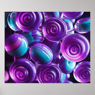 Lollipops in tinten van Paarse en Blauwgroen Poster