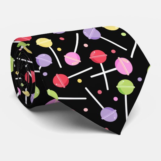 Lollipops Pattern Sweet Snoep Lover Snoepjes Black Stropdas (Opgerold)