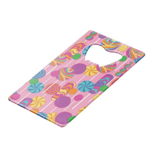 Lollipops Snoep Pattern Creditkaart Flessenopener (Voorkant Gekanteld)